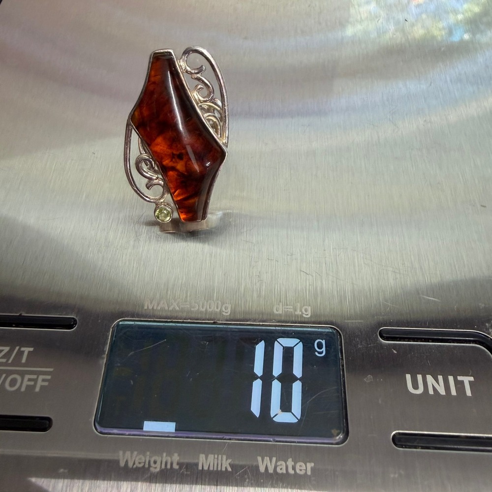 DRT‎ 925 Sterling Silver Amber and Peridot Shield Statement Ring Size 5.75 - Picture 14 of 14
